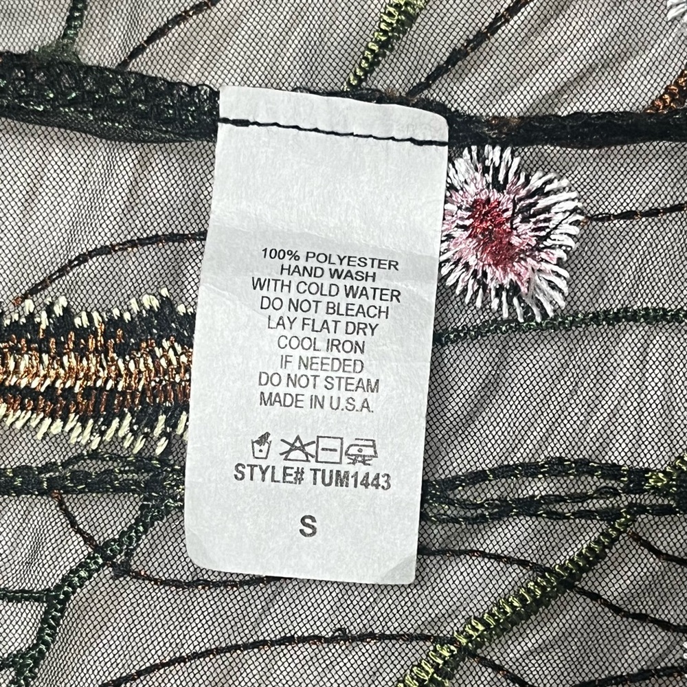 Black Sheer Embroidered Tulle Mesh Long Duster Floral Open Front Topper Vest - Picture 13 of 13